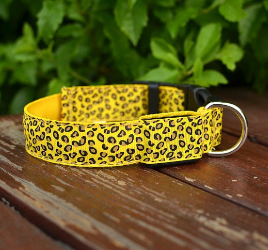 Safety LED Pet Collar with Leopard Design