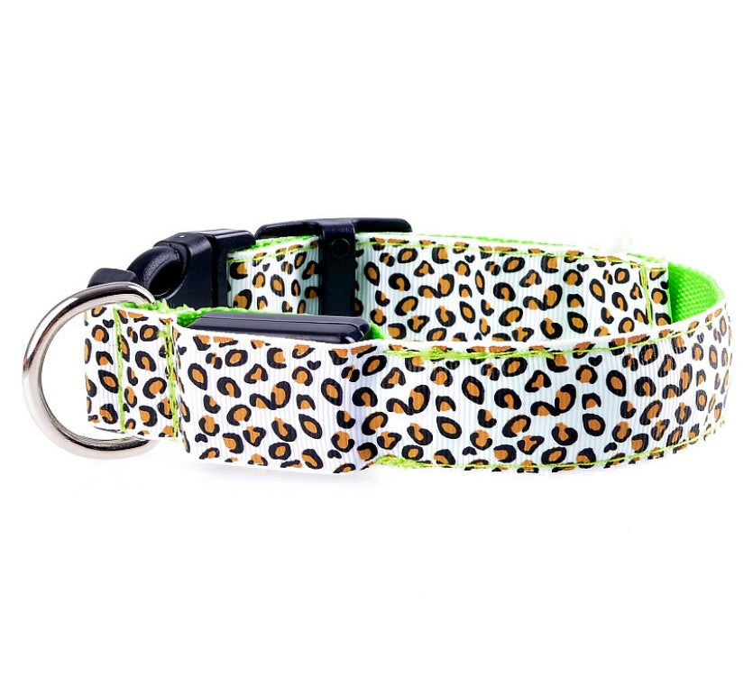 Safety LED Pet Collar with Leopard Design