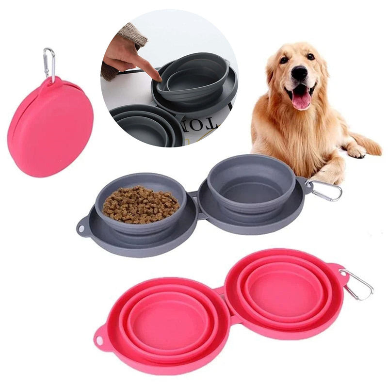 Collapsible Rubber Double Pet Feeding Bowls